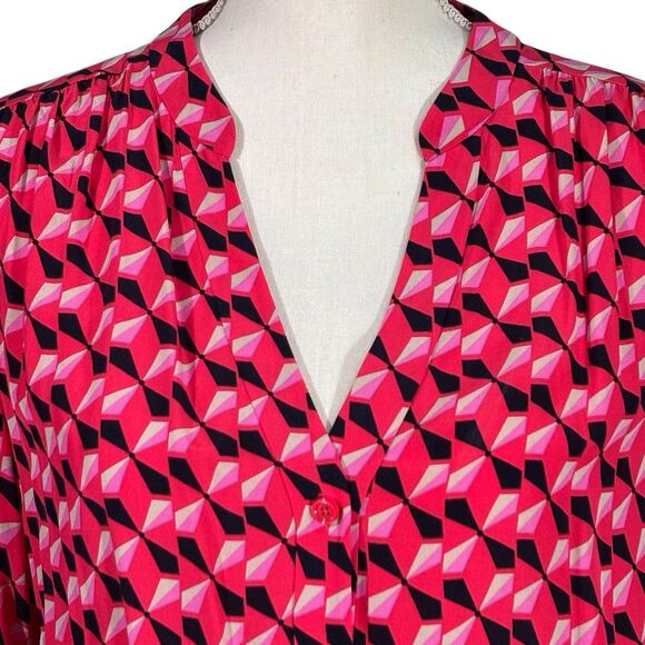 Kate Spade Silk Blend Dress Diamond Pinwheel Print Womens Large Pink Black READ - Picture 4 of 12
